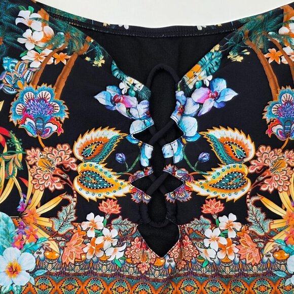 Kenneth Cole Off Shoulder Floral Tropical Stripe One Piece Swim Suit NEW - L - Picture 5 of 11